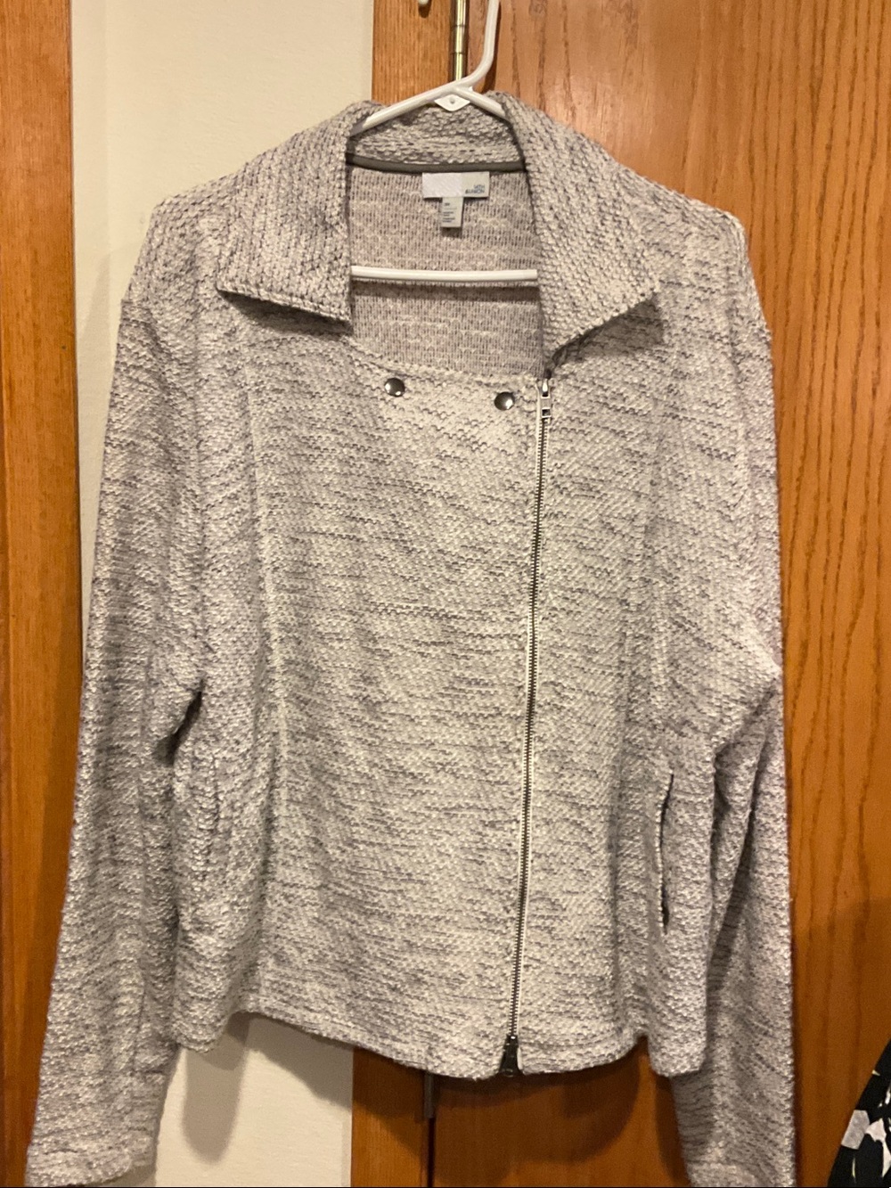 14th and Union Textured Light Gray Knit Zip-Front Jacket